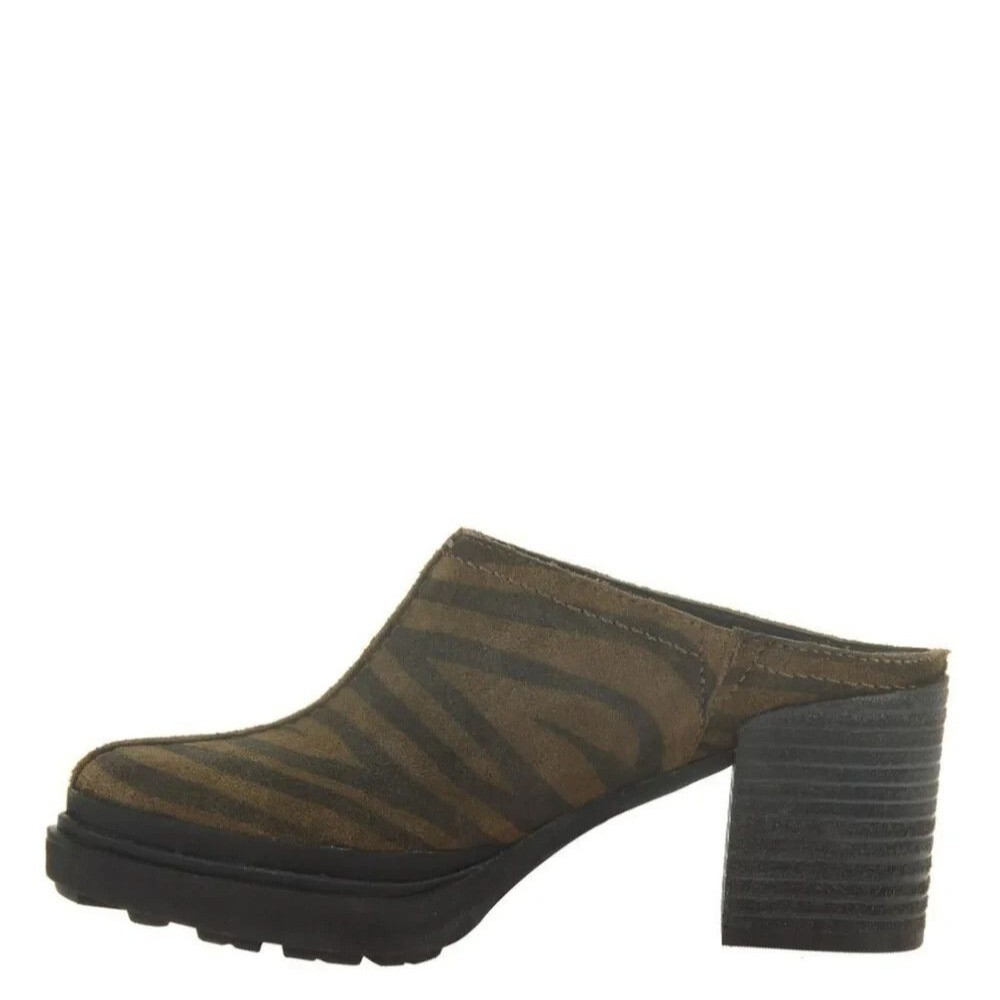 OTBT Olive Zebra Print Ankle Suede Platform Mules Block Heel Clog Shoe Size 9.5